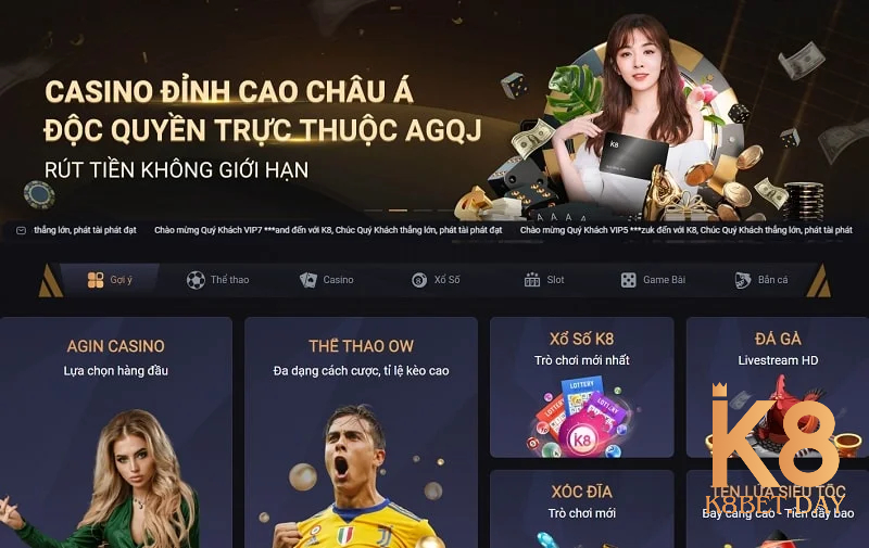 Các sảnh bài ở AGQJ Casino K8